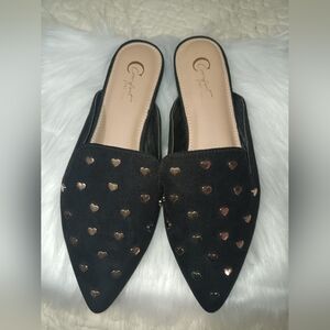 Heart-Studded Black Mules